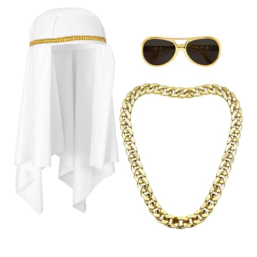 Widmann 68545 68545 - Set Costume Da Scacchi Arabi, Foulard, Catena, Occhiali, Arabi, Sultan, Feste A Tema, Carnevale, Uomo, Multicolore, Taglia Unica