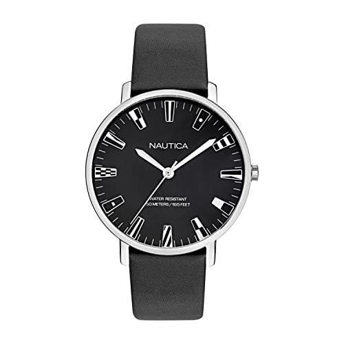 Nautica Men'S Caprera Napcrf910 Black Leather Quartz Fashion Watch