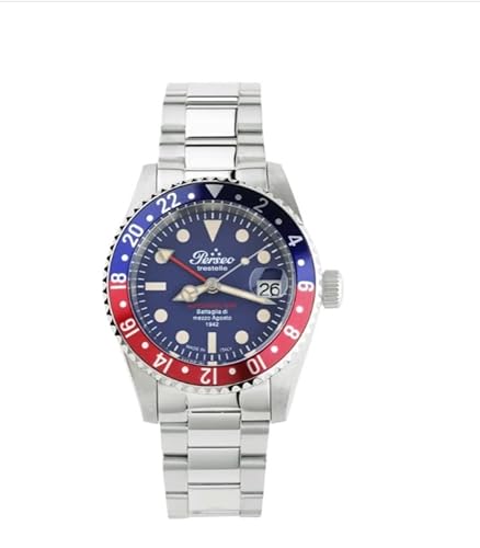Perseo Orologio Uomo 11366 Gmt Automatico Battaglia Mezzo Agosto Edizione Numerata Limitata 200 Pezzi (Blu)