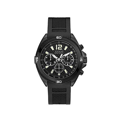 Guess Men'S 44Mm Black Rubber Band Steel Case Quartz Analog Watch W1168G2