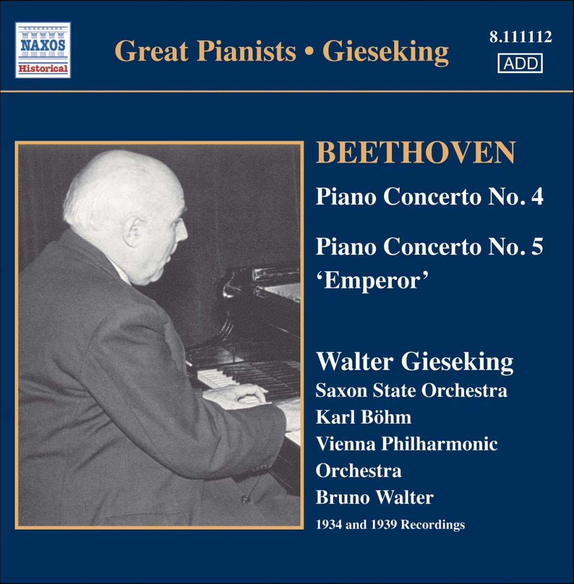 Gieseking:Vienna Po:Bohm Piano Concertos Nos. 4 and 5 (Walter, Vpo) (CD) Album