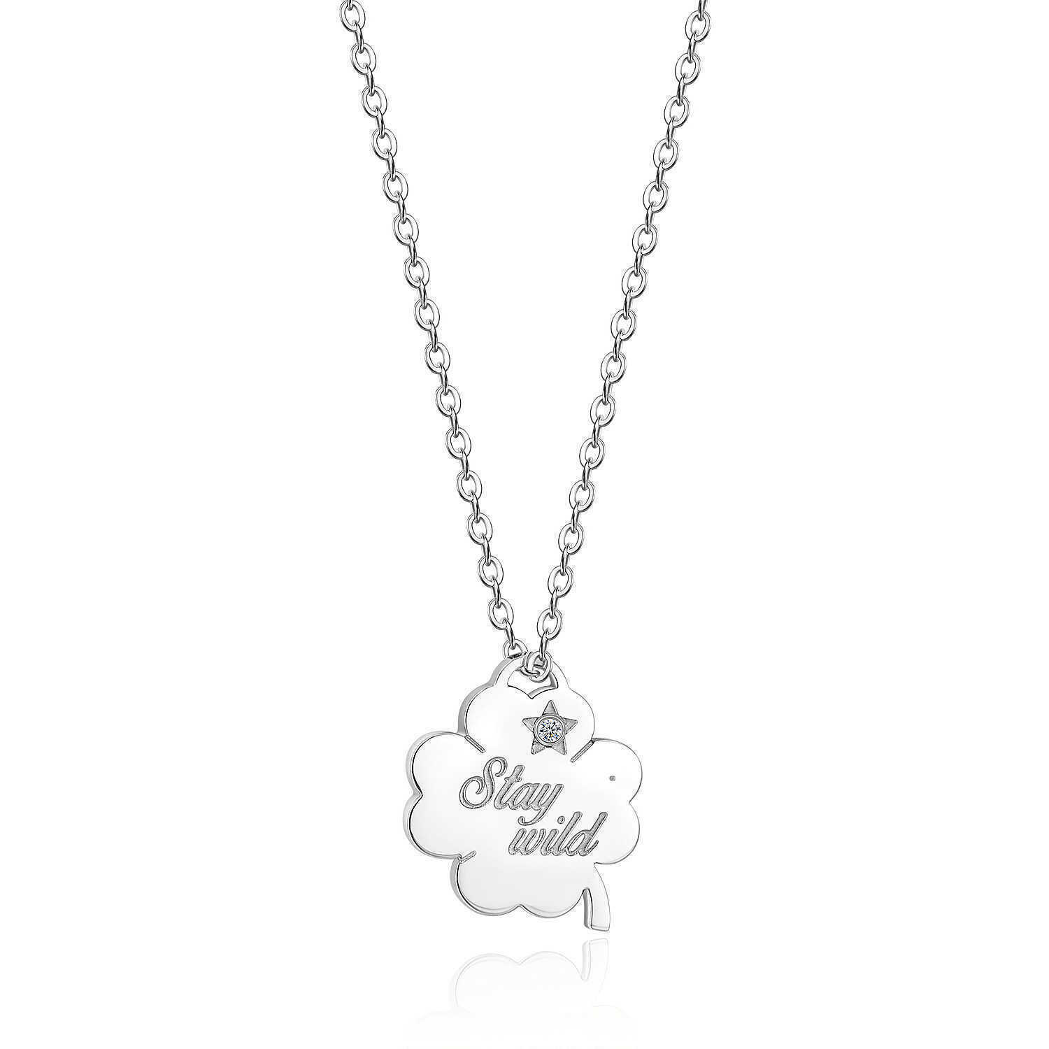 Sagapo Collana Acciaio Donna Ciondolo Quadrifoglio Portafortuna SBM53 S'agapo