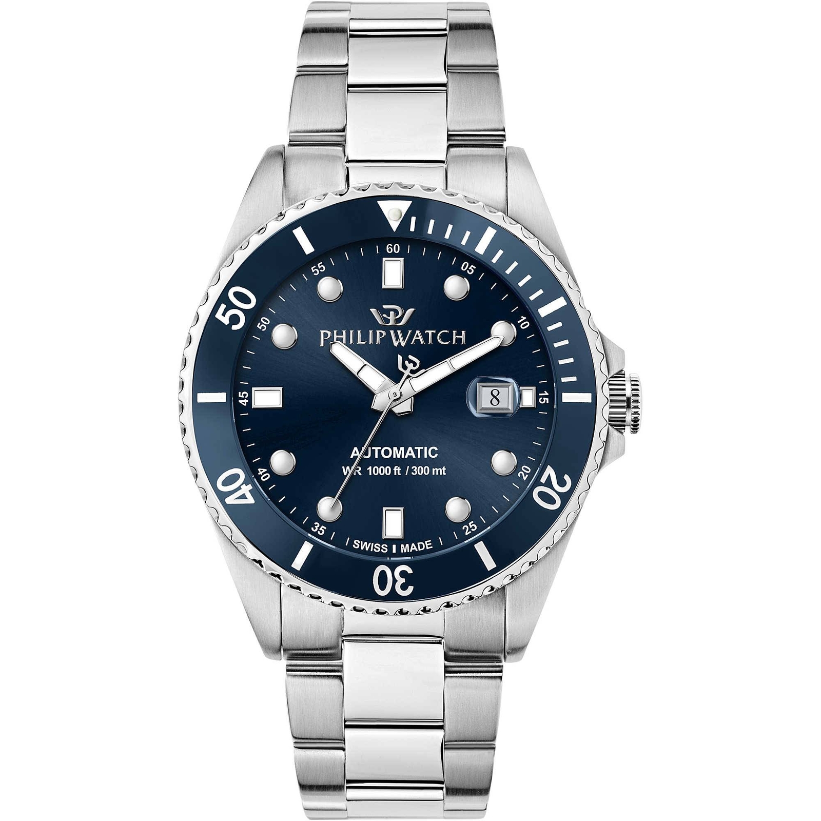 Orologio Philip Watch Caribe automatico 42 mm uomo r8223216011 Acciaio Blu Diver