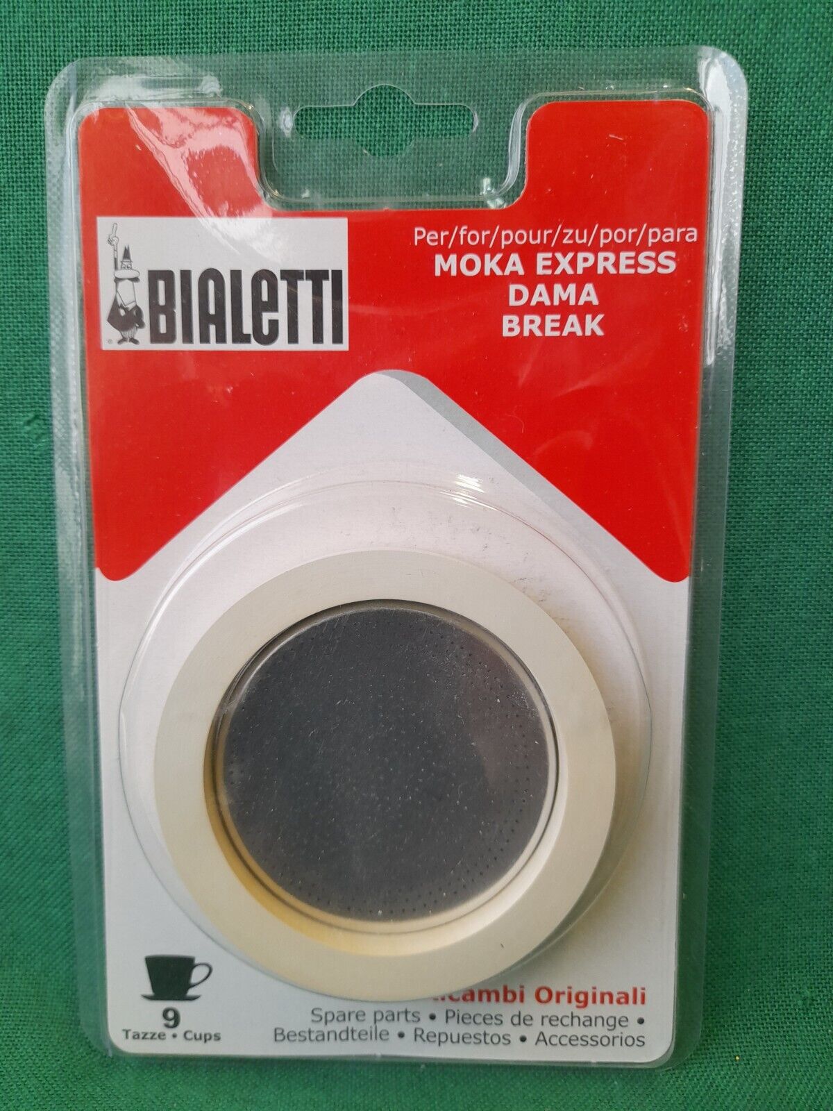 BIALETTI KIT 3 GUARNIZIONI + PIASTRA 9 TAZZE CAFFETTIERA MOKA EXPRESS DAMA BREAK