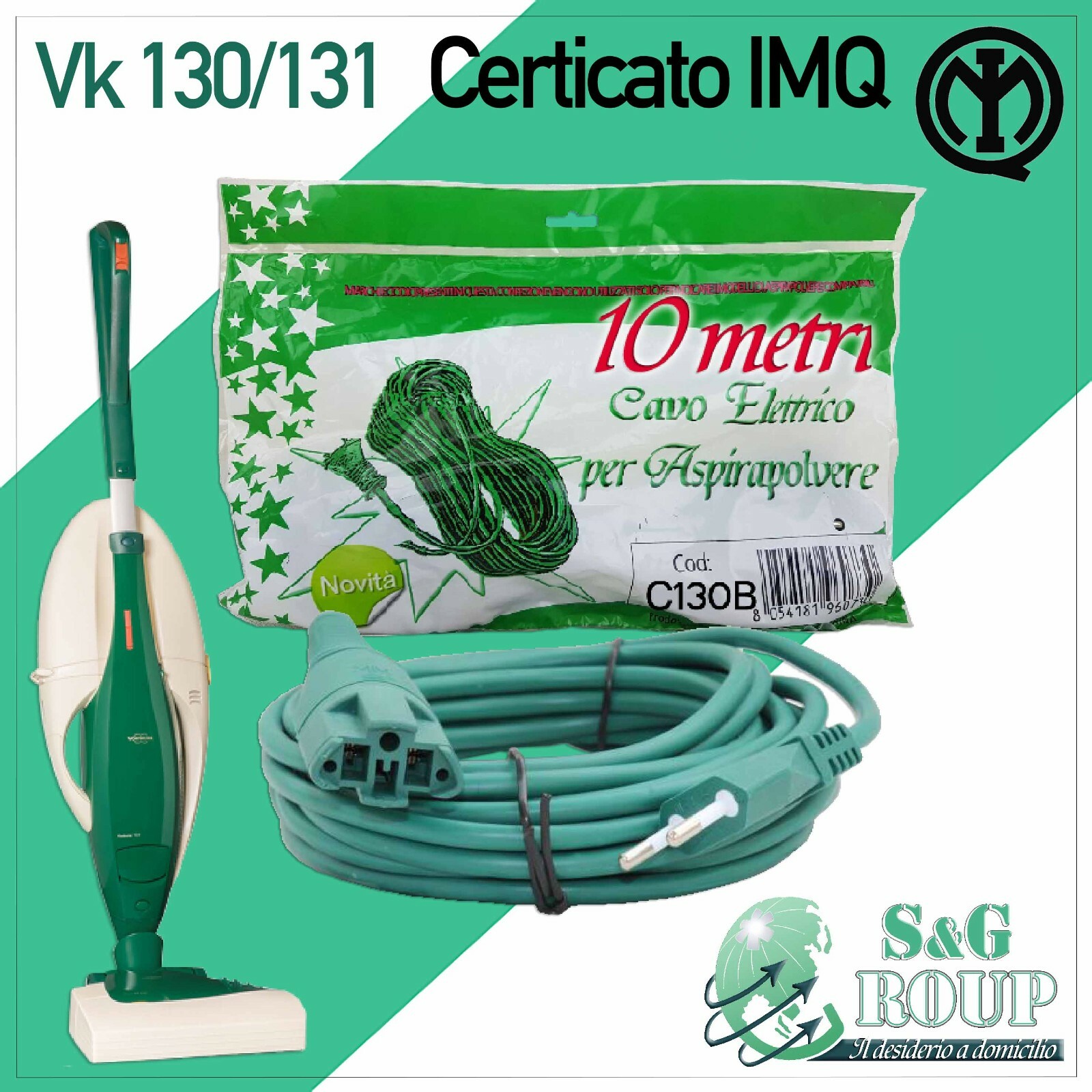 FILO CAVO ELETTRICO ASPIRAPOLVERE VORWERK FOLLETTO VK130 131 RINFORZATO 10 metri