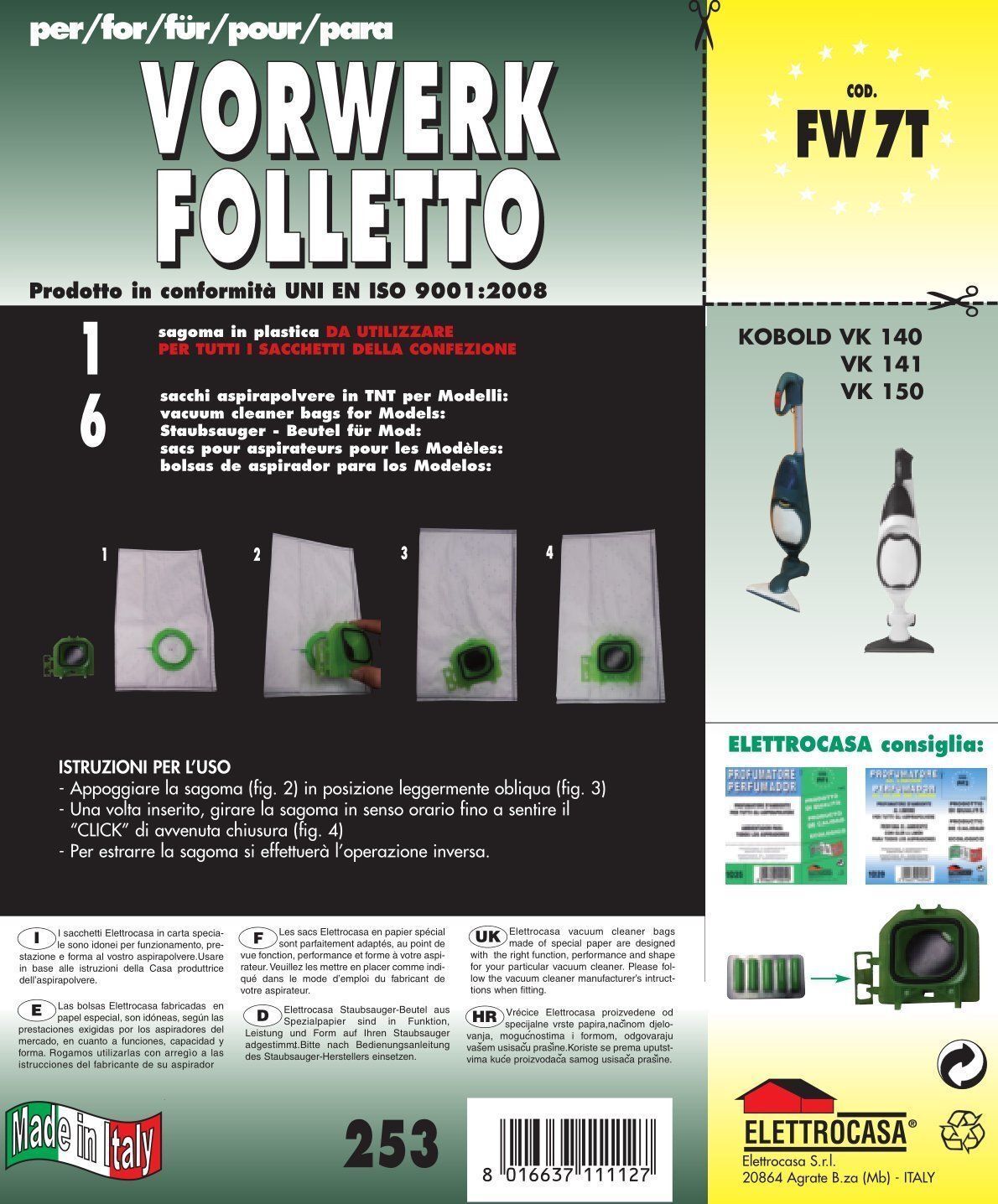 CONF 6 SACCHETTI  VORWERK FOLLETTO COMPATIBILE CON I MODELLI INDICATI NELLA FOTO