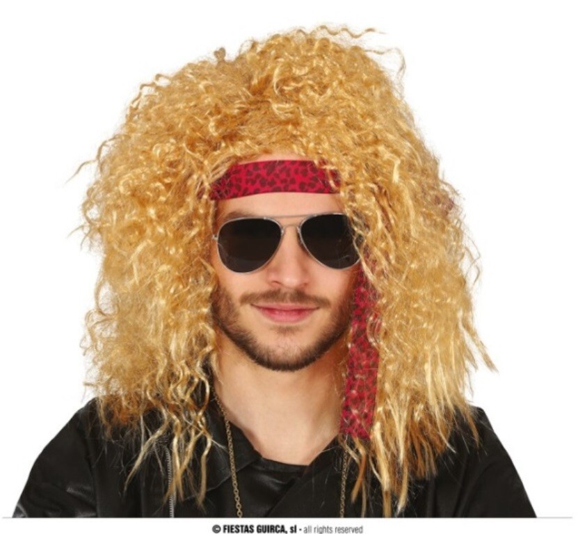 CARNEVALE HALLOWEEN PARRUCCA BIONDA RICCIA CON FASCIA ROCK ROCKERO WIG 4662