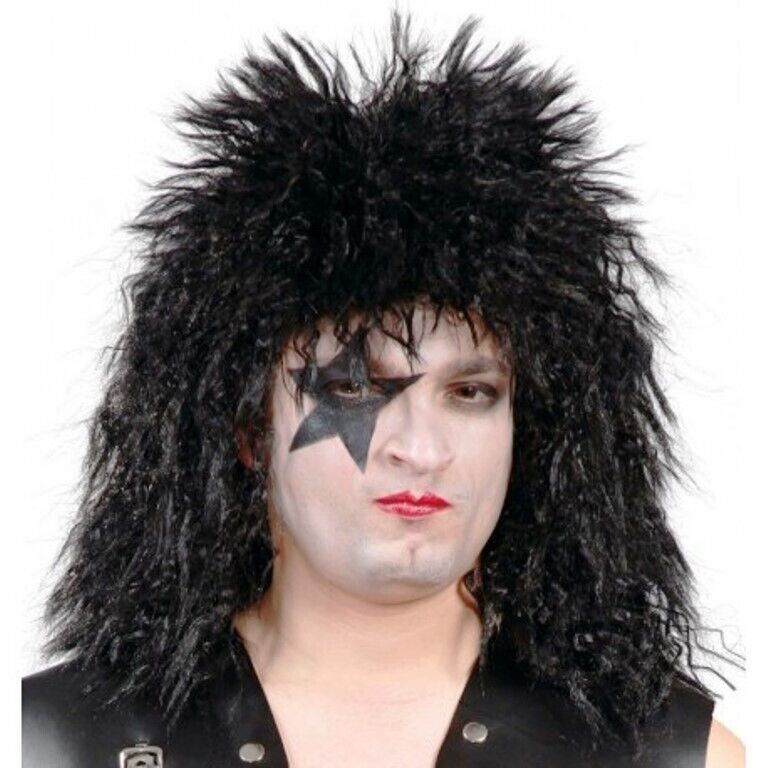 CARNEVALE HALLOWEEN PARRUCCA NERA ROCK ROCKERO PUNK KISS BLACK WIG COSPLAY 4799