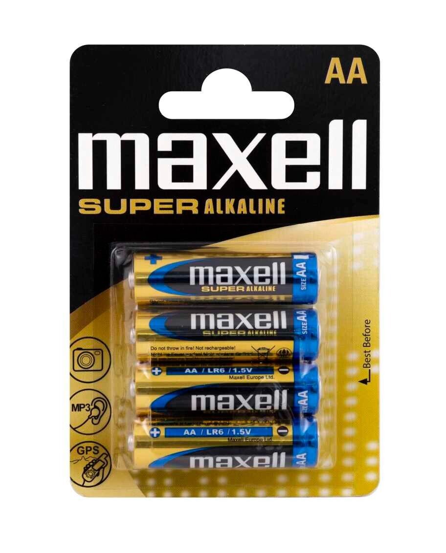 4 Maxell Super Alcalino Aa LR6 Batterie 1.5V Blister Pacco MN1500 AM3 E91 Nuovo
