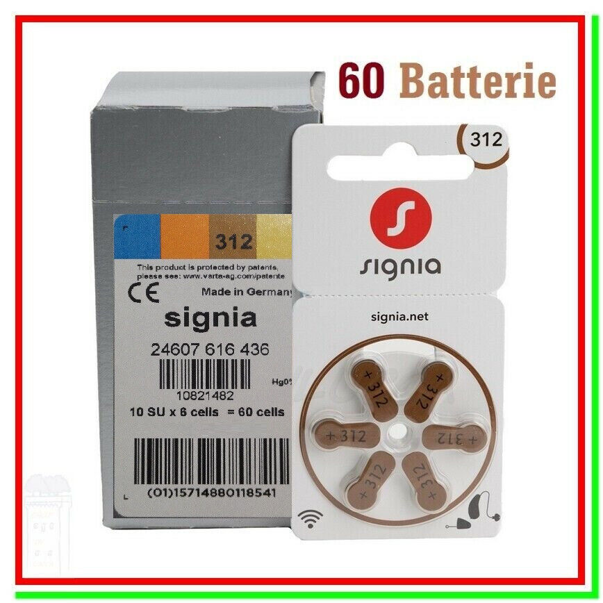 60 SIGNIA 312 PR41 Batterie Protesi Udito Pile per Apparecchi Acustici marroni