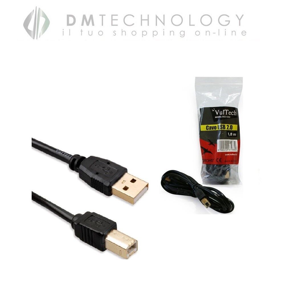 CAVO USB 2.0 PER STAMPANTE SCANNER 1,8 MT CAVO PROLUNGA USB 2.0 Vultech US21302