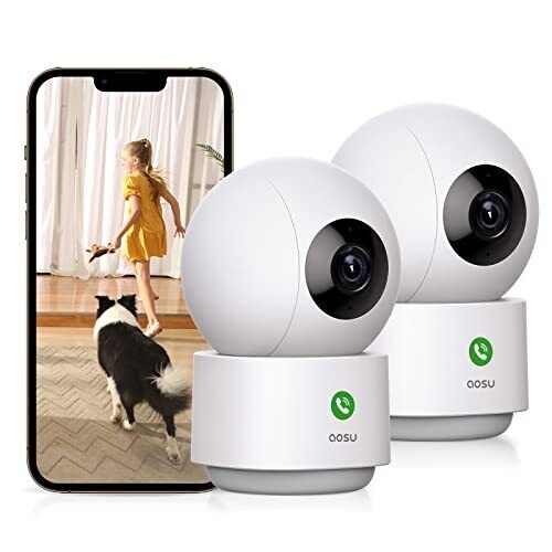 AOSU 2K Telecamera WIFI Interno, Telecamera Sorveglianza, Chiamata (y9q)