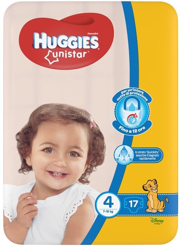 HUGGIES UNISTAR PANNOLINI TAGLIA 4 (7-14 KG) 18 PANNOLINI