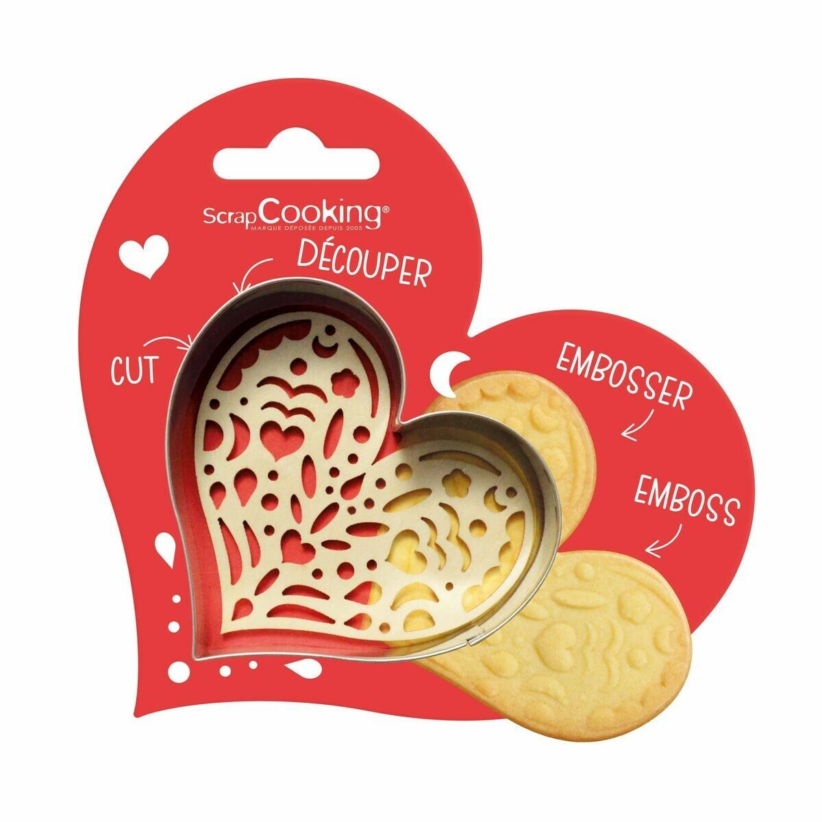 Kit Tagliapasta incisione e impressione embosser Cuore per biscotti Scrapcooking