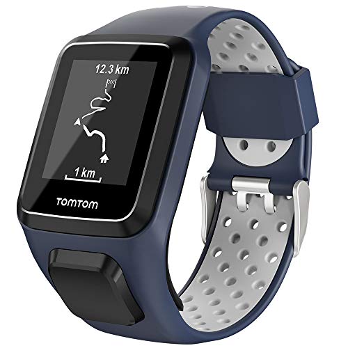 Keweni Compatibile Con Cinturino Tomtom, Cinturino In Silicone Di Ricambio Per Tomtom Adventurer Golfer 2 / Runner 2/3 Spark/Spark 3 (Blu Scuro Grigio