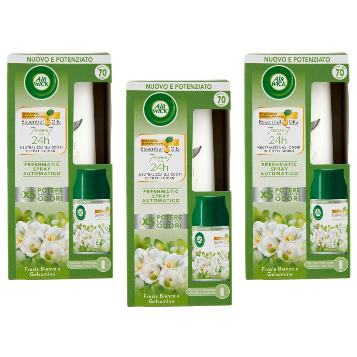 3 Diffusore spray automatico Air Wick Freshmatic+ricarica Fresia Gelsomino 250ml