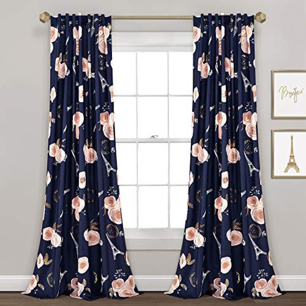 (TG. Long Floral Polyester Curtains with Paris-Themed Pattern (84 x 52)) Lush De