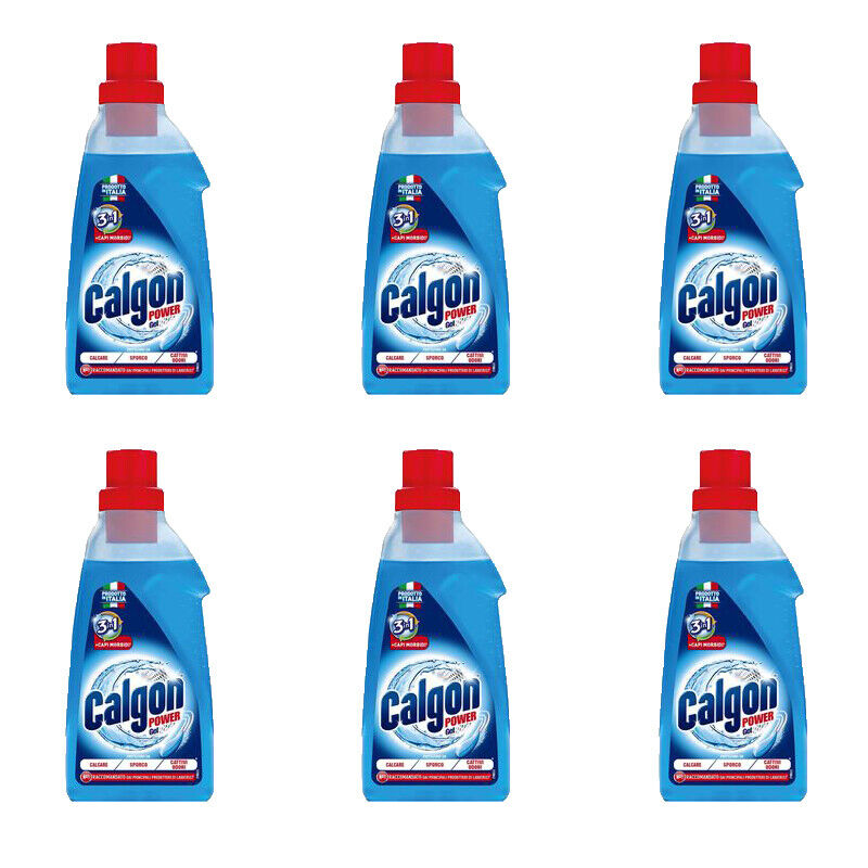 6 pz CALGON POWER GEL 3 in 1 per lavatrice anti calcare previene lo sporco 500ml
