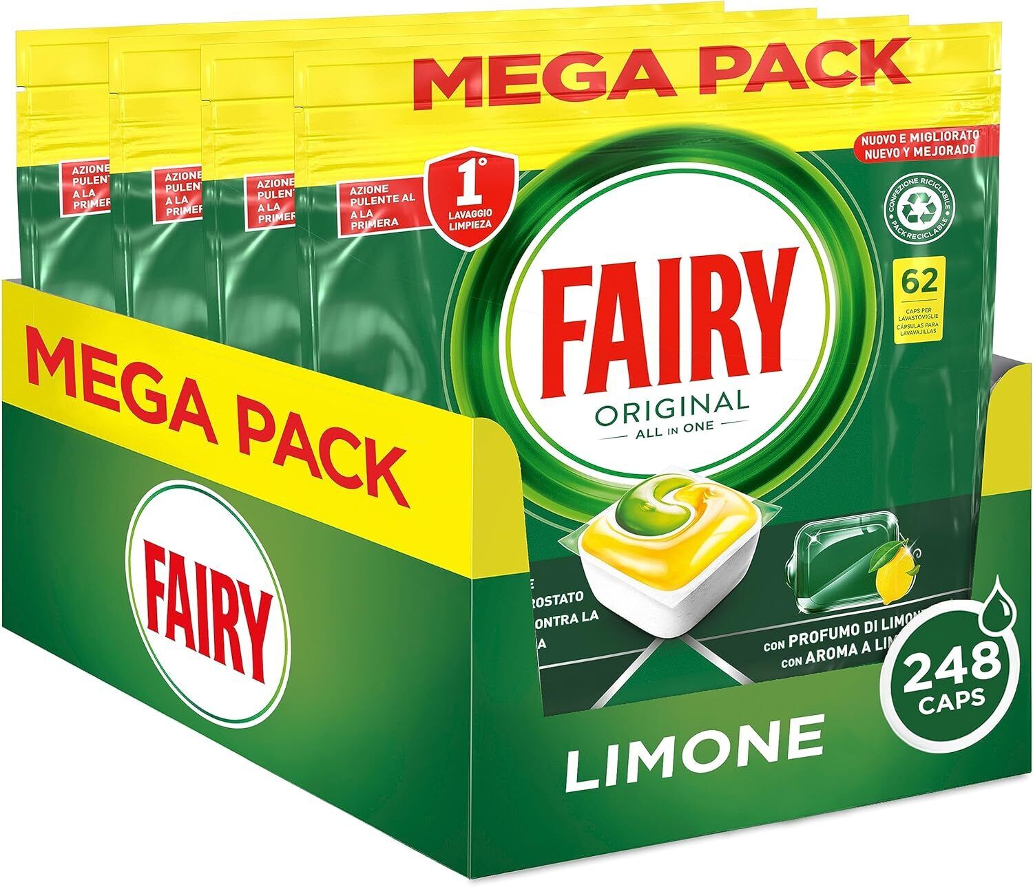 Fairy Detersivo Pastiglie Lavastoviglie, Brillantante, 248 Capsule, Limone