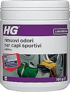 Hg-RIMUOVI ODORI PER CAPI SPORTIVI-Additivo per detersivo x cattivi odori- 500gr