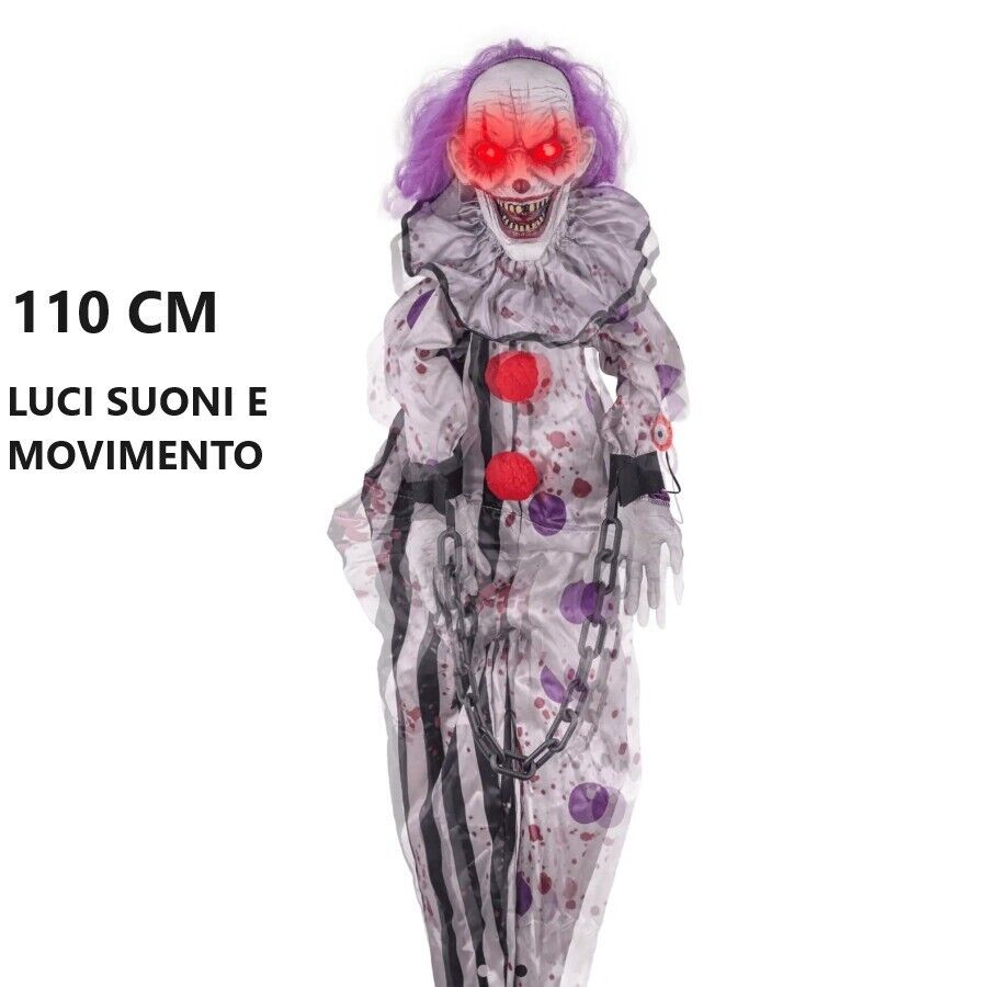 HALLOWEEN DECORAZIONE KILLER CLOWN ANIMATED 110 CM LUCI SUONI MOVIMENTO