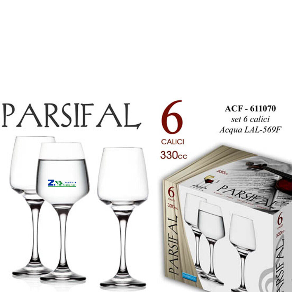 SET 6 BICCHIERI CALICE ACQUA 330 CC VETRO MODELLO PARSIFA LINEA ELEGANTE