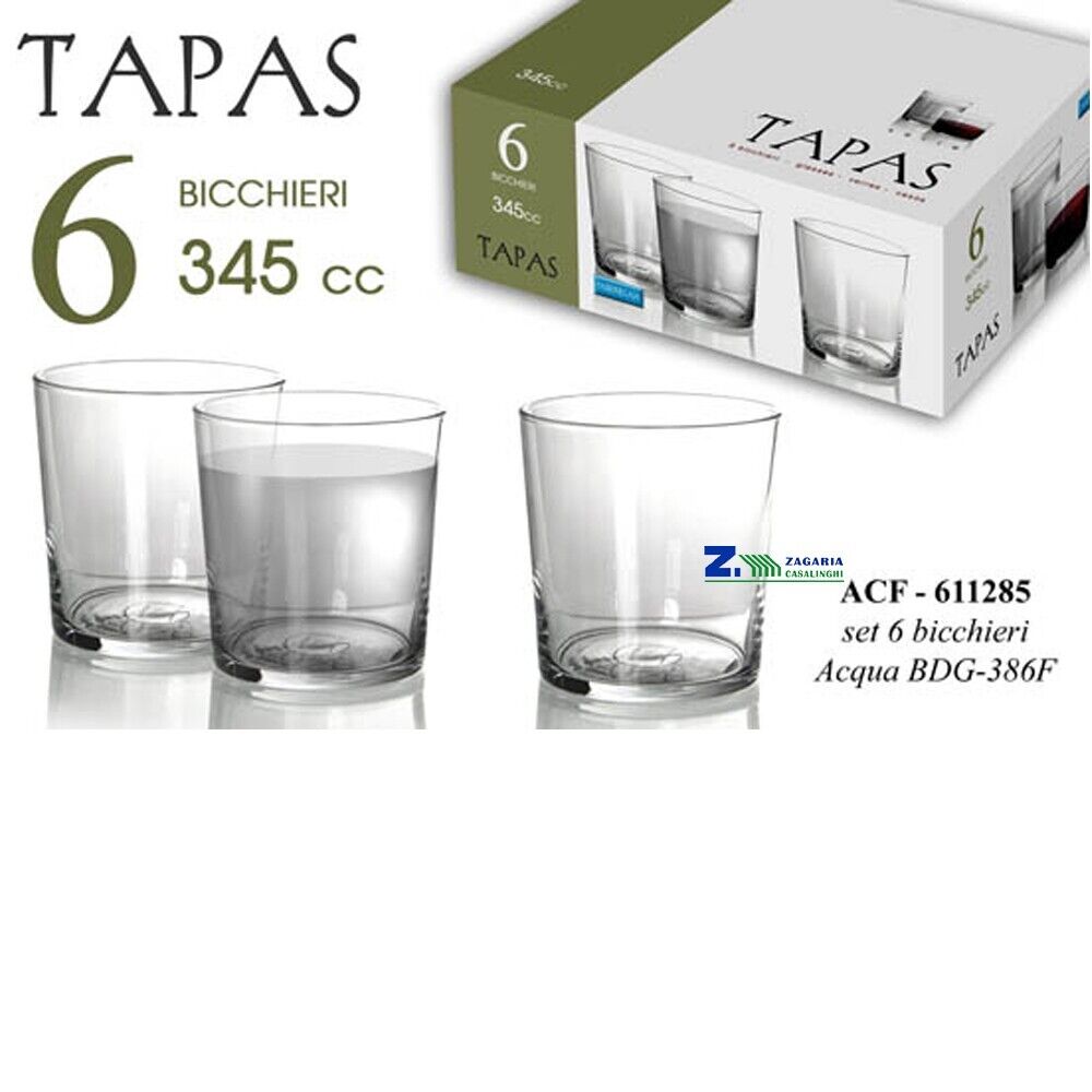 SET 6 BICCHIERI VINO ACQUA VETRO TAPAS TRASPARENTE 345CC ACF-611285