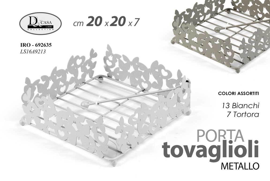 PORTATOVAGLIOLI DA TAVOLA METALLO CUORE FARFALLE MODERNO BIANCO TORTORA 20*7cm