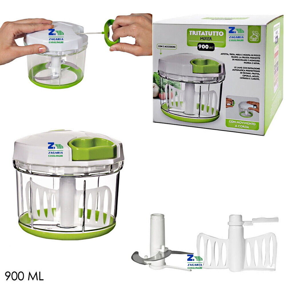 TRITATUTTO MANUALE MIXER A CORDA 900 ML AFFETTA TRITA MIXA LAME IN ACCIAIO