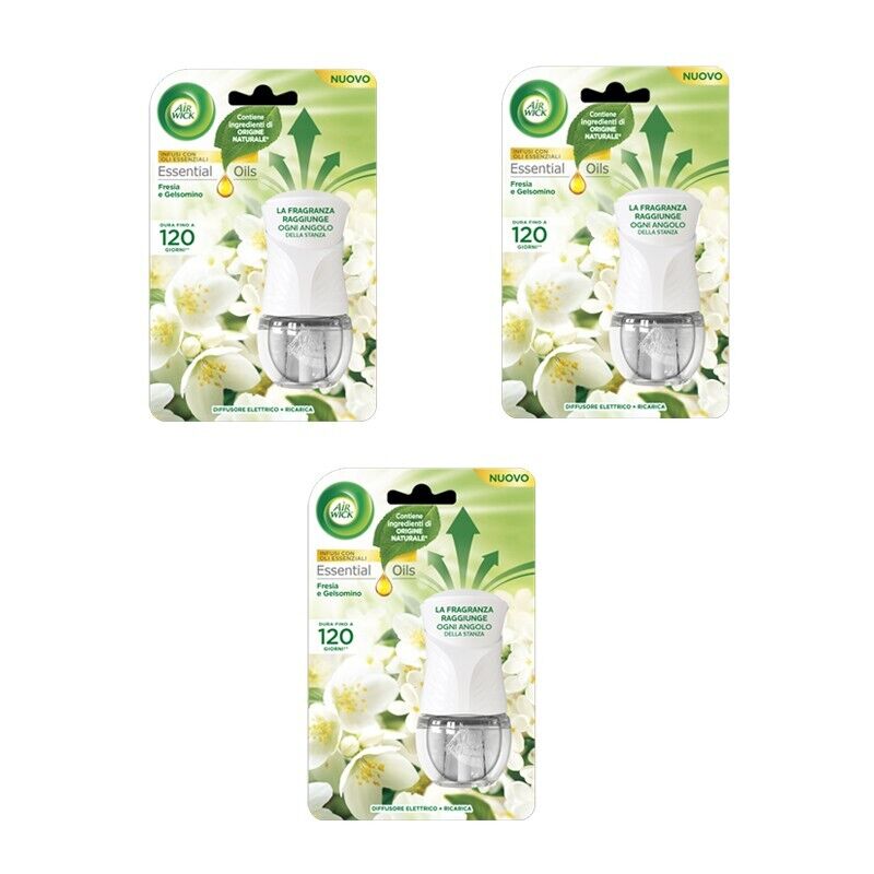 3pz AIR WICK Diffusore elettrico + ricarica Essential Oils Fresia/Gelsomino 19ml