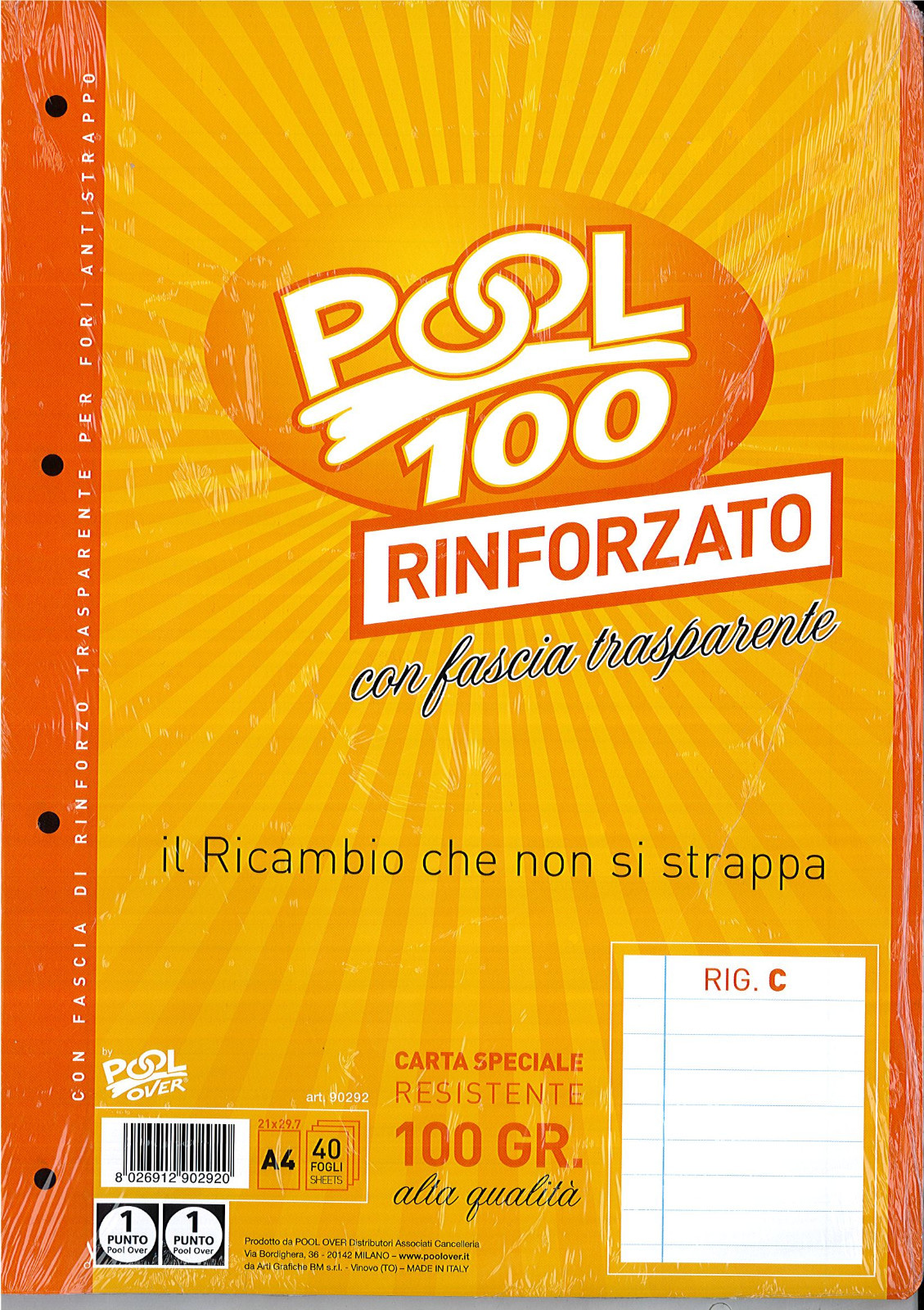 Ricambi Rinforzati Maxi A4 Righe di Quinta Elementare con Margine - C