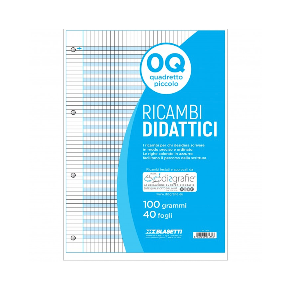 RICAMBIO A4 100GR DIDATTICO PER DISGRAFICI 40 FOGLI RIGATURA Q
