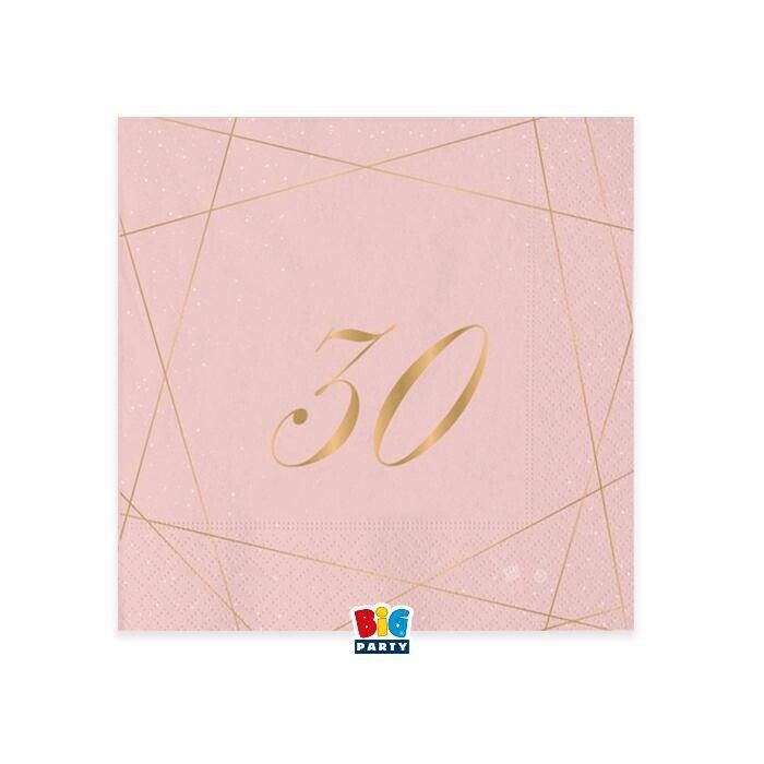 TOVAGLIOLI 25X25 CM 30 ANNI ROSE 20 PZ