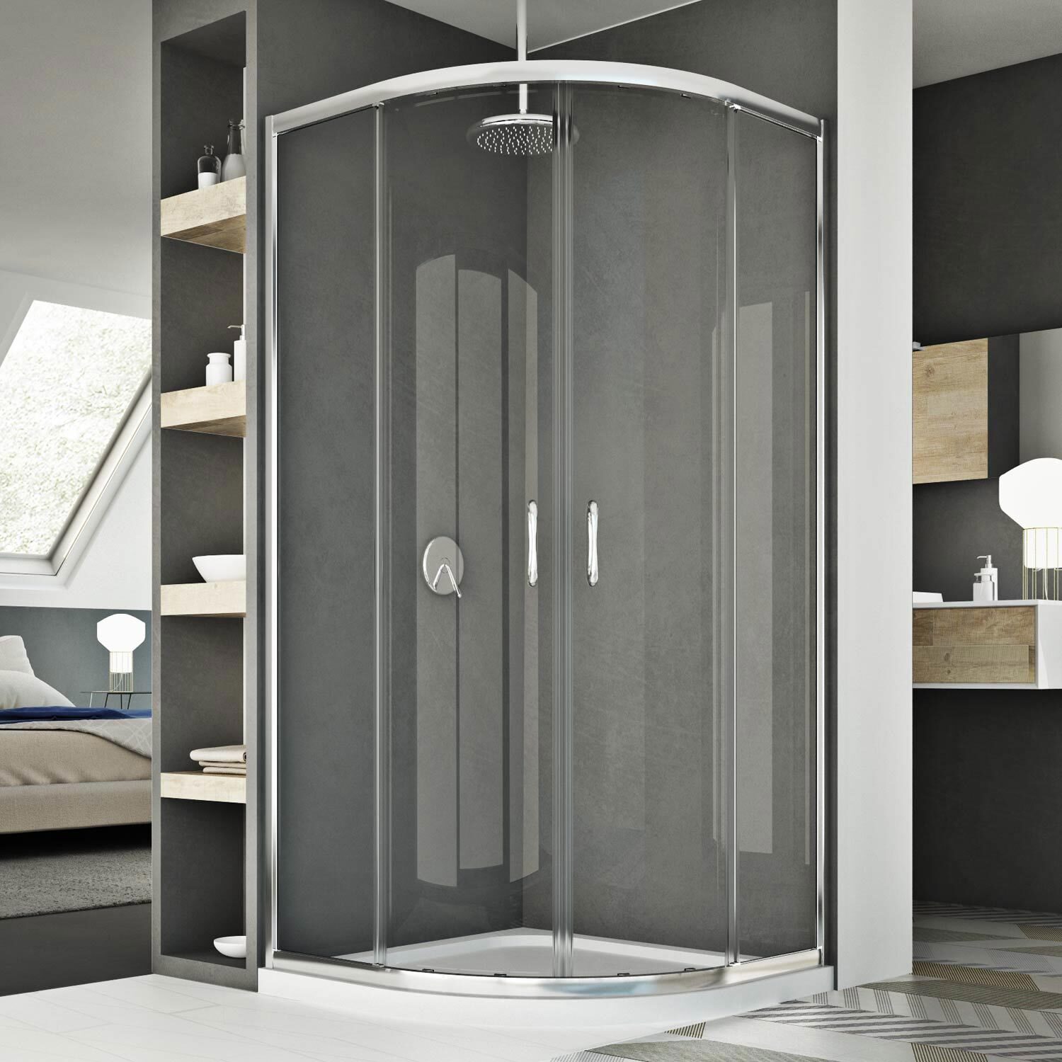 BOX CABINA SEMICIRCOLARE 80X80 VETRO TRASPARENTE SCORREVOLE ANGOLARE DOCCIA