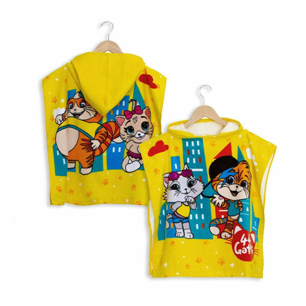Accappatoio Poncho in spugna 44 Gatti Giallo per bambini
