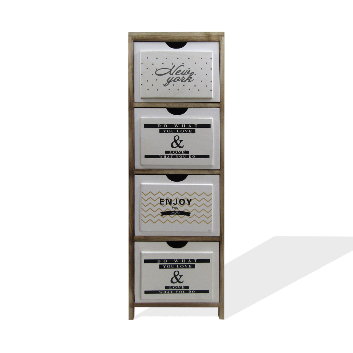 Cassettiera Alta e Stretta 4 Cassetti in Legno Bianco Nordico per Bagno Ingresso