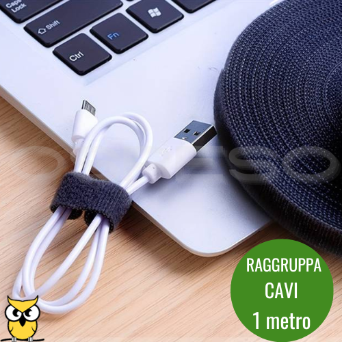 CAVI FERMACAVI A STRAPPO ORGANIZZAZIONE RAGGRUPPA FILI NERO RITAGLIABILE 1 METRO