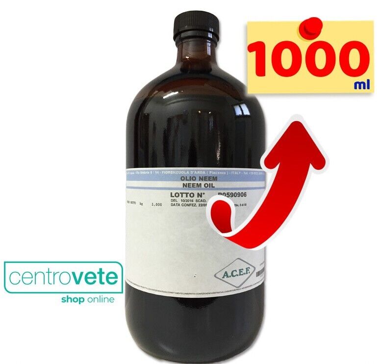 Olio di NEEM Puro 1 LT per Cani Gatti →  Antiparassitario Pulci Zecche Flebotomi