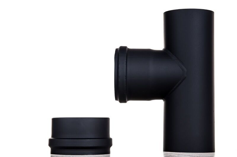 Raccordo a T canna fumaria tubo scarico fumi stufa a pellet acciaio nero 80 mm