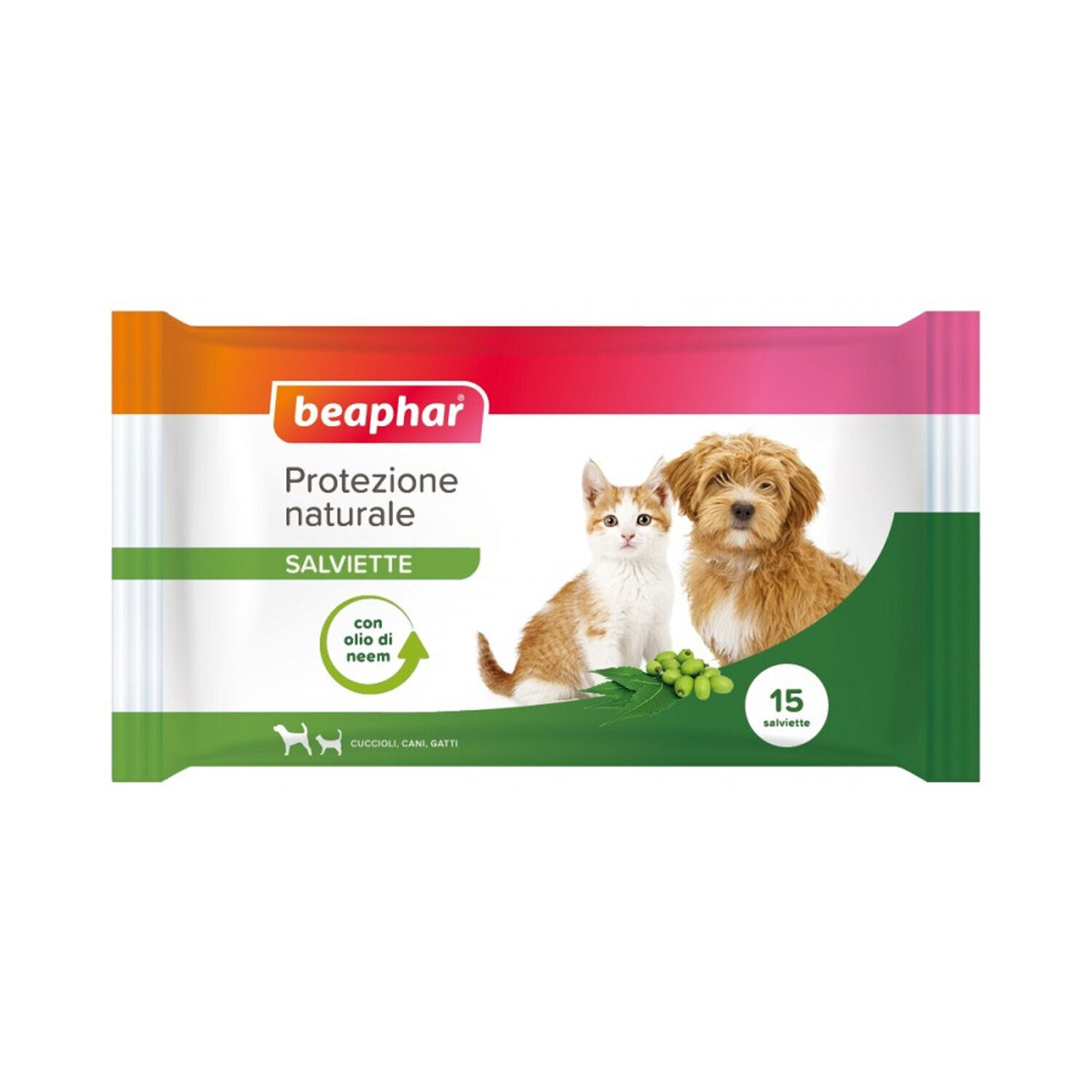 Protezione Naturale Salviette all'Olio di Neem per Cani e Gatti 15 Pezzi