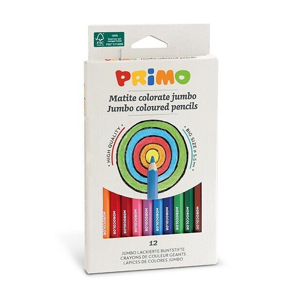 colori pastelli legno grossi PRIMO da 12 pastelloni 5,5 mm ESAGONALI