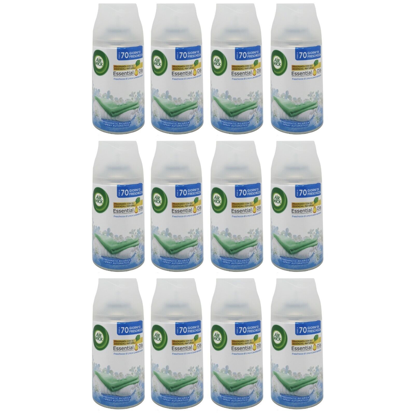 12 Ricarica Diffusore Air Wick Freshmatic Freschezza Lino e Lavanda Bianca 250ml