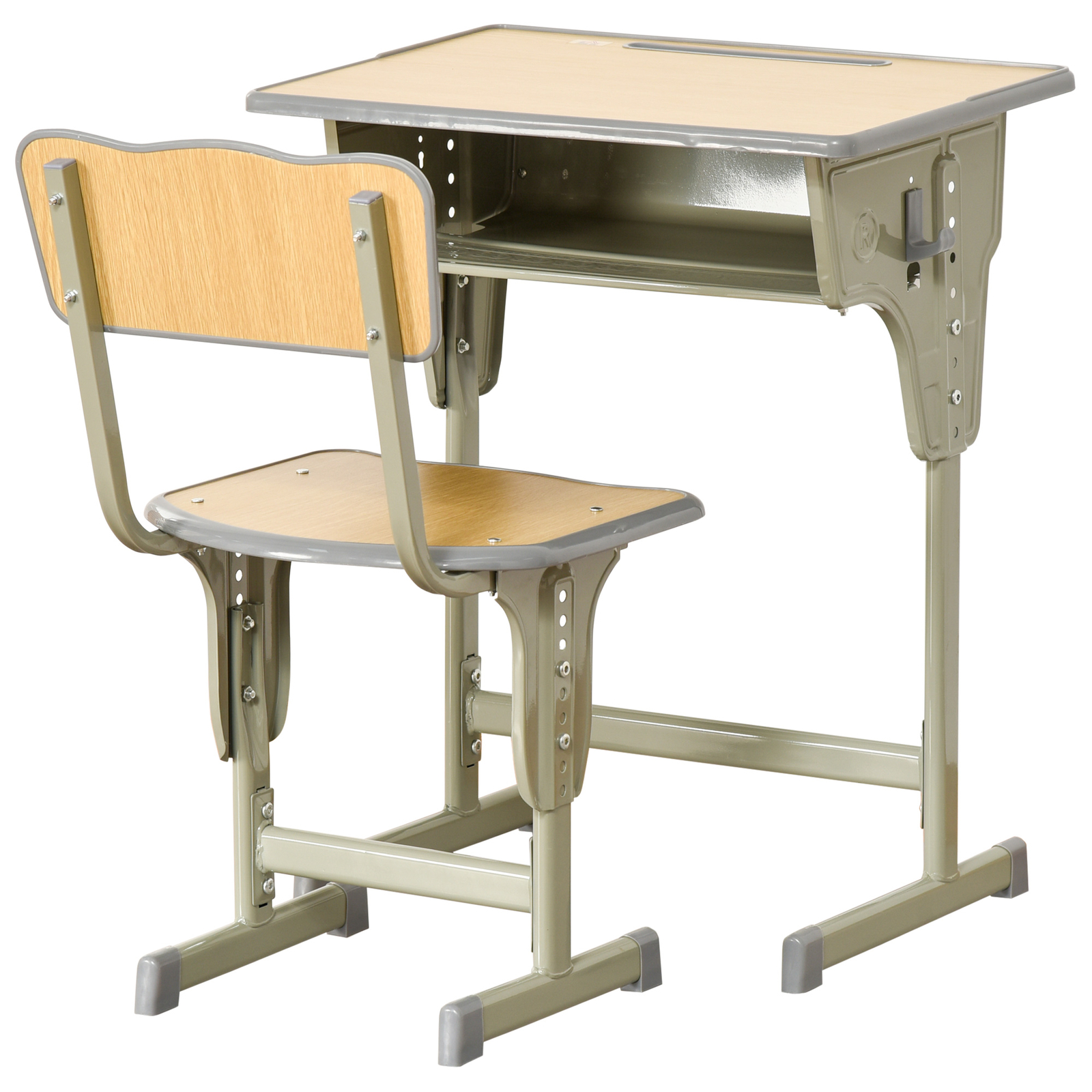 HOMCOM Banco Scuola con Sedia Regolabile in Altezza Età 6-12 Anni Color Legno