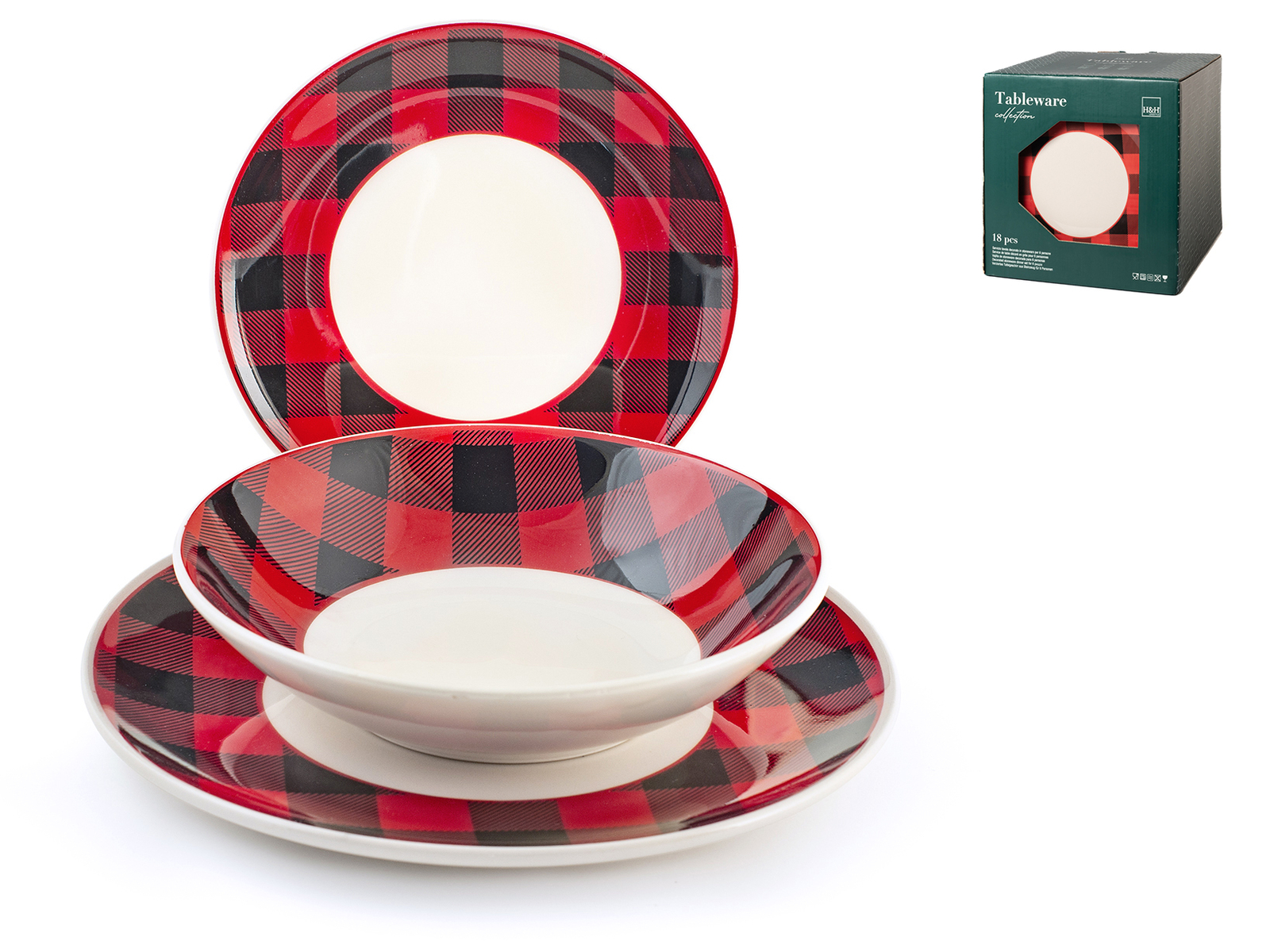 H&H Servizio Tavola Natalizio 18 Pezzi Scotland