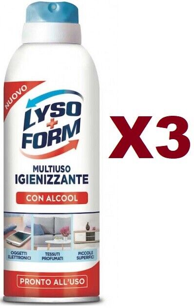 3 PZ LYSO FORM MULTIUSO IGIENIZZANTE CON ALCOOL SPRAY 300ML OGGETTI TESSUTI