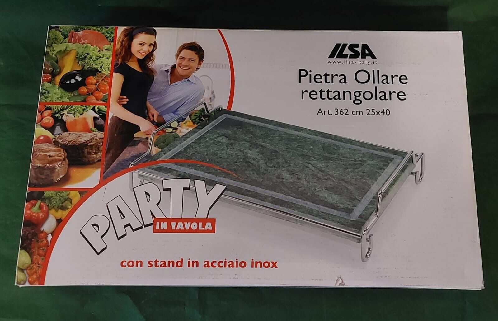 PIETRA OLLARE ILSA CON STAND INOX CM.40X25 BISTECCHIERA GRILL PARTY IN TAVOLA