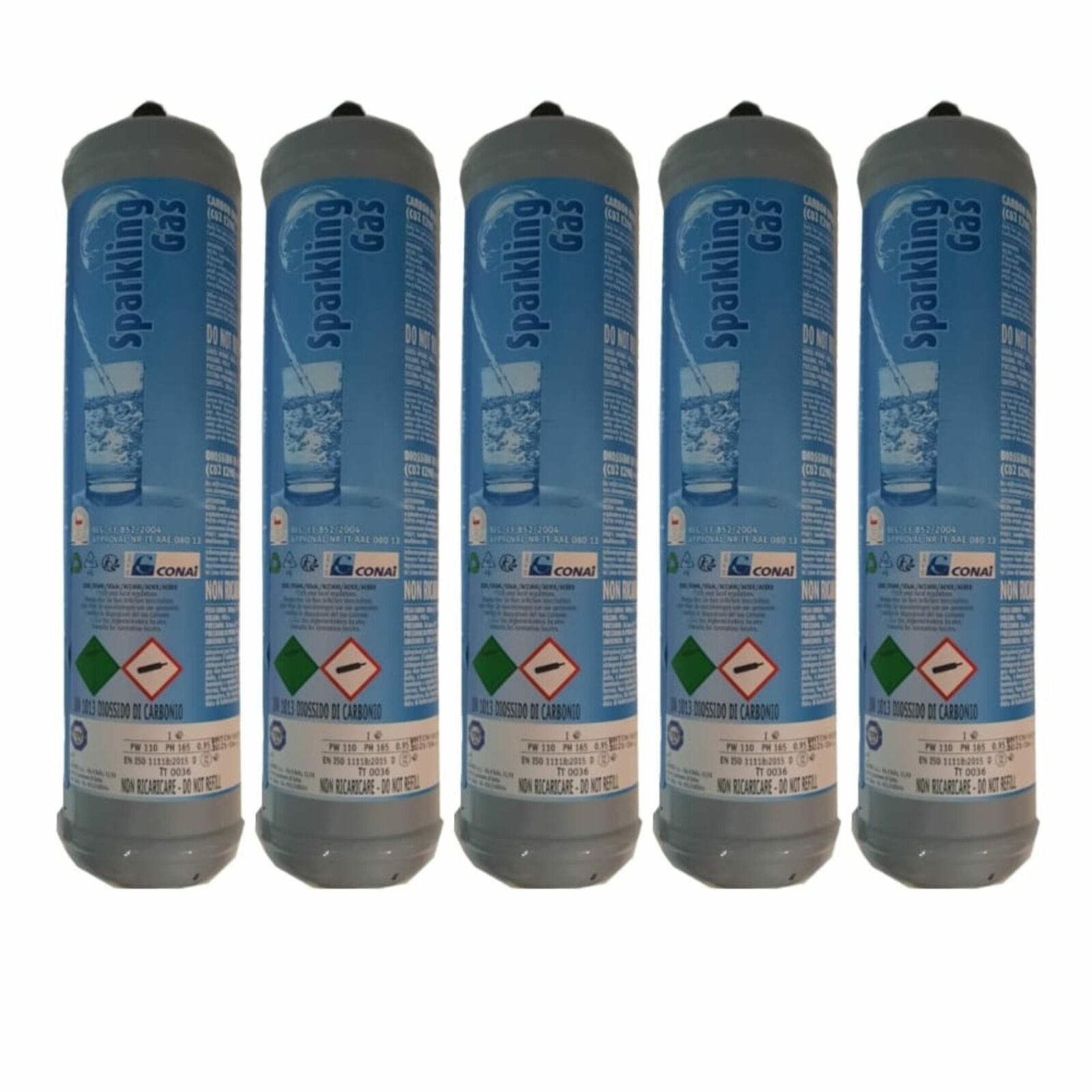 5 bombole CO2 monouso da 600 gr. e290 per acqua frizzante