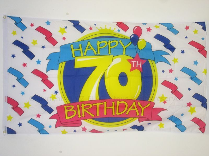 BANDIERA BUON COMPLEANNO 70 ANNI 150x90cm - BANDIERA AUGURI ANNIVERSARIO - HAPPY