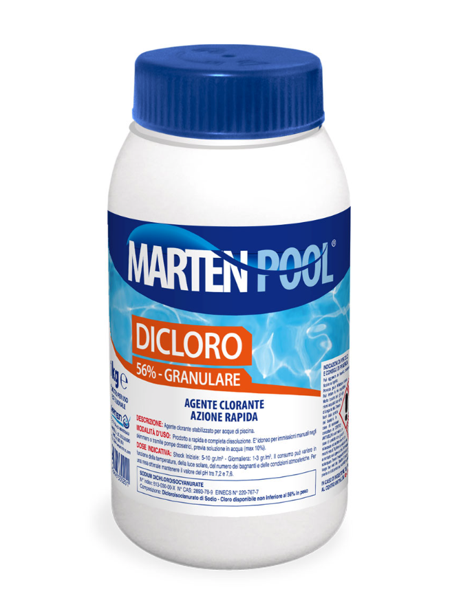 DICLORO 56% MARTEN GRANULARE 1 KG DISINFETTANTE CLORO PER ACQUA PISCINA