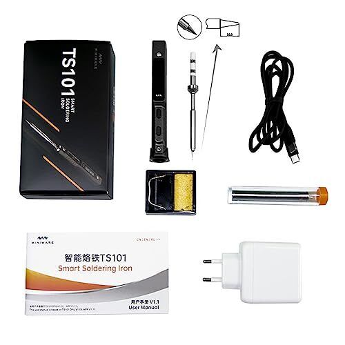 Kit Mini Saldatore Elettrico MINIWARE TS101, Temperatura Regolabile 50°C (m1g)